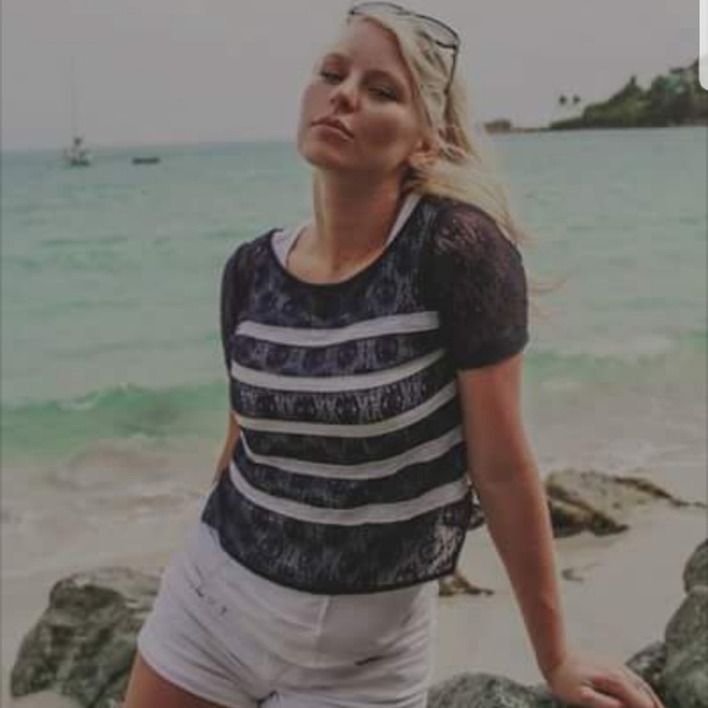 BCBG Maxazria Blue & White Lace Top